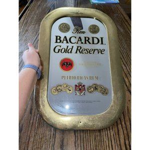 Vintage 1984  Bacardi Rum Bar Sign Mirror Bat Logo Brass Frame Bar Mancave Hang